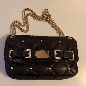 Michael Kors Black Quilted Leather Crossbody with Gold Chain